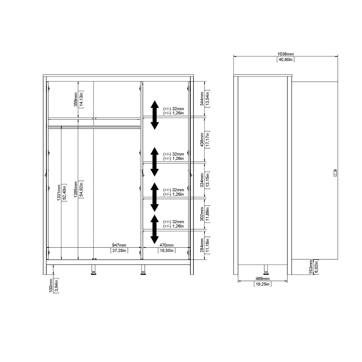 Wooden Wardrobe With 3 Doors - Barcelona